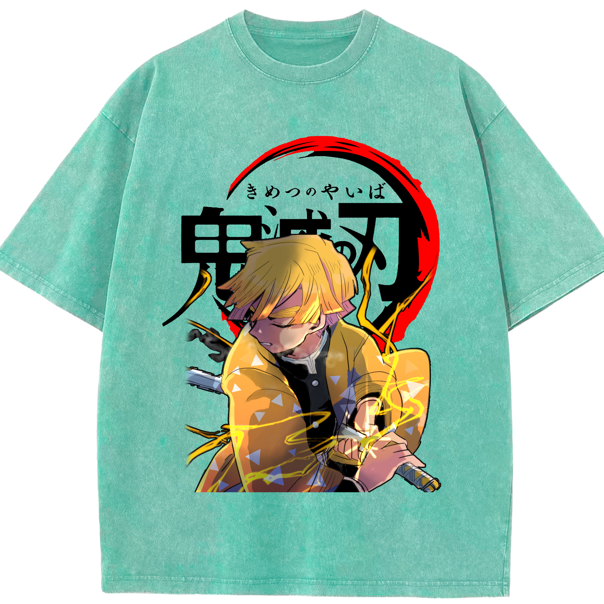 （画像用） 鬼滅の刃（きめつのやいば）我妻 善逸／あがつま ぜんいつ Agatsuma Zenitsu 綿100% ヴィンテージ風 半袖Tシャツ（フロントプリント）